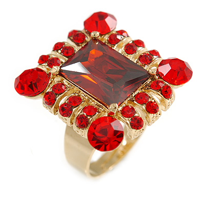Queen Of Beauty Red Crystal Cocktail Ring - main view
