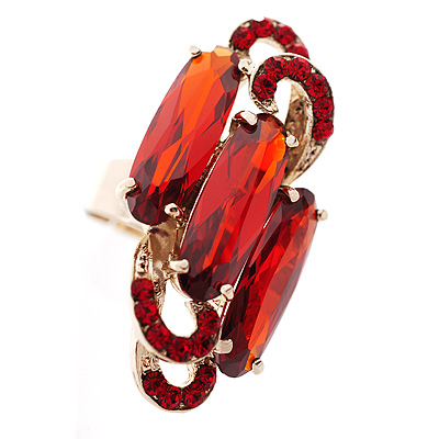 Large Hot Red Bling Cocktail Ring - main view