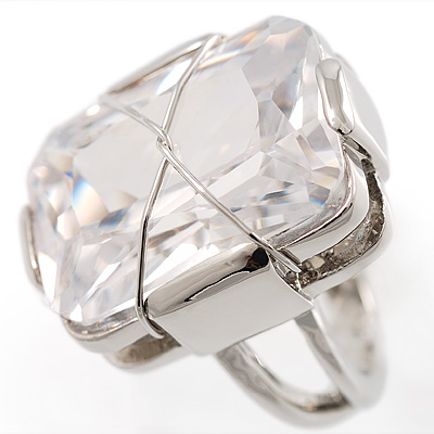 Twisted Rectangular Clear Cocktail Ring - main view