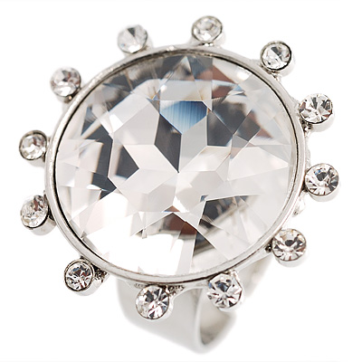 Round-Cut Clear Crystal Costume Ring - main view