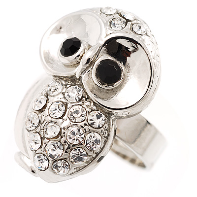 Crystal Owl Ring In Silver Tone - main view