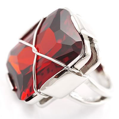 Twisted Rectangular Ruby Red Cocktail Ring - main view