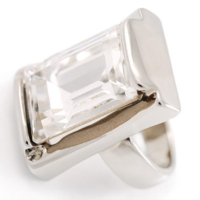 Crystal Clear Rectangular Rock Cocktail Ring - main view