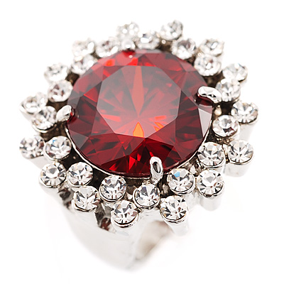 Large Ruby Red Flower Cocktail Ring - main view