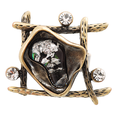 Bronze Frame Black Stone Contemporary Ring - main view