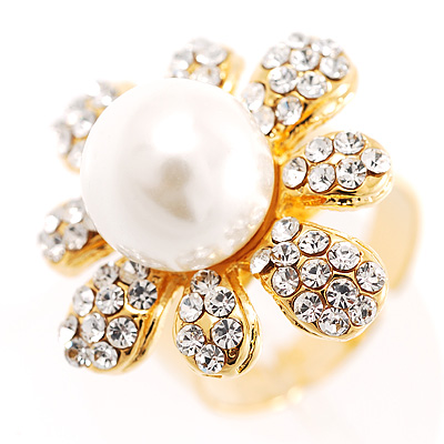 Camomile Imitation Glass Pearl Ring - main view