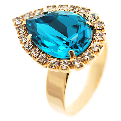 Pear-Cut Turquoise Coloured Crystal Ring - main view