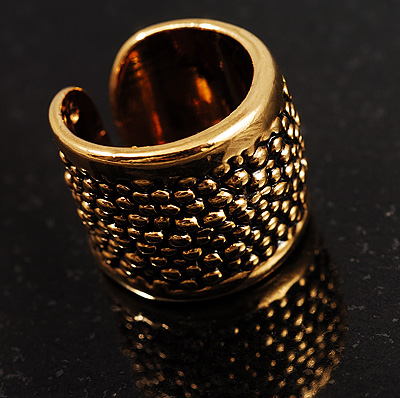 Vintage Gold Textured Wide Band Ring - main view