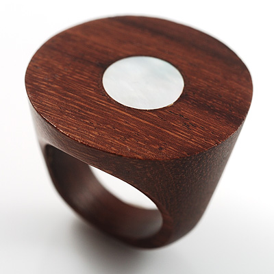 Wood Stamp With Shell Centre Inlay Fashion Ring - main view