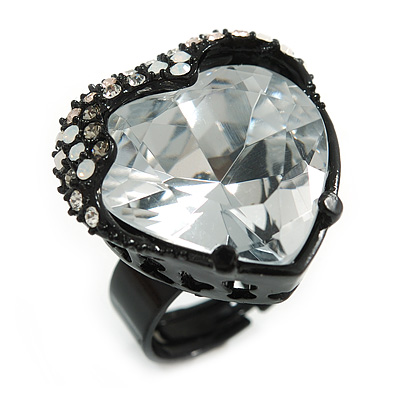Clear Crystal Contemporary Heart Ring