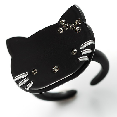 Cute Little Kitty Black Plastic Ring - main view