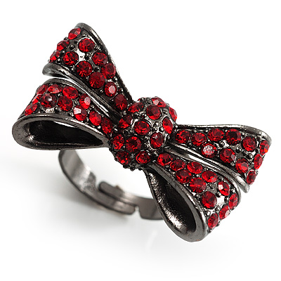 Fancy Red Crystal Bow Ring - main view