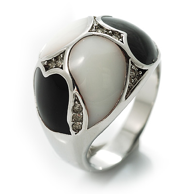 Dome-Shaped Enamel Ring (Black & White) - main view