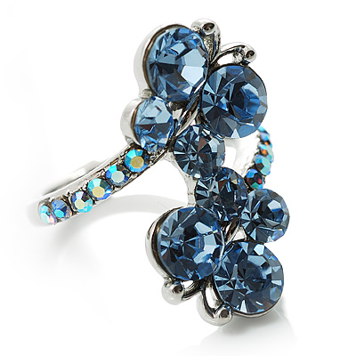 Sky Blue Diamante Butterfly Ring - main view