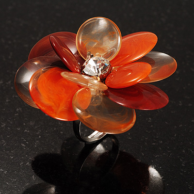 Oversized Plastic Floral Ring (Orange&Brown) - main view