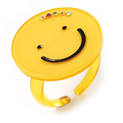 Yellow Plastic Smiling Face Ring - main view
