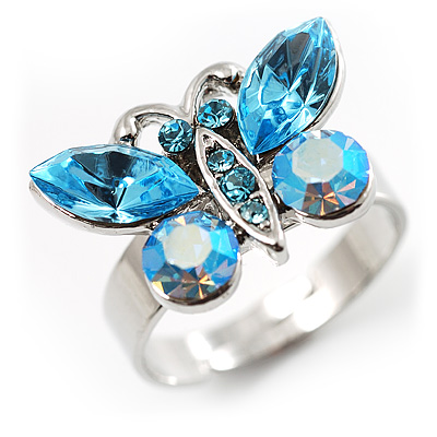 Sky Blue Small Crystal Butterfly Ring - main view
