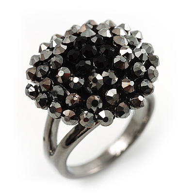 Jet Black Crystal Cocktail Ring (Burnished Silver Tone) - main view