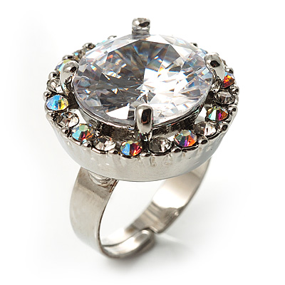 Round-Cut Clear Crystal Ring (Silver-Tone) - main view