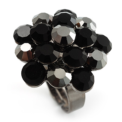 Jet Black Crystal Cluster Ring (Silver Tone) - main view