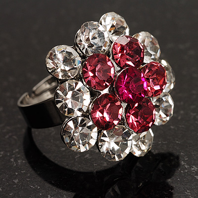 Clear And Pink Crystal Cluster Ring - main view