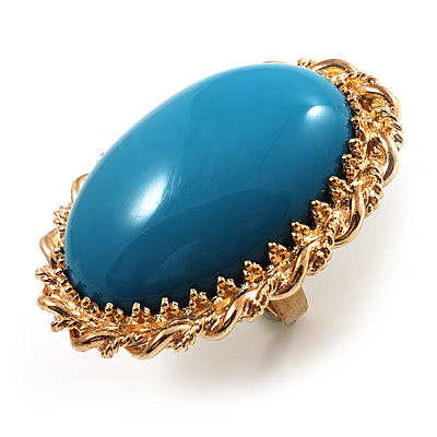 Oversized Oval Shaped Turquoise Style Cocktail Ring (Gold Tone) - main view