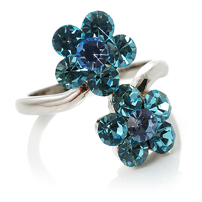 Sky Blue Crystal Flower Ring - main view
