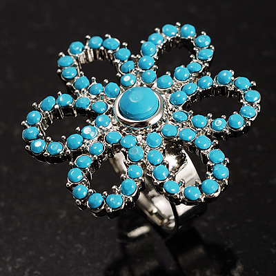 Turquoise Coloured Acrylic Daisy Cocktail Ring