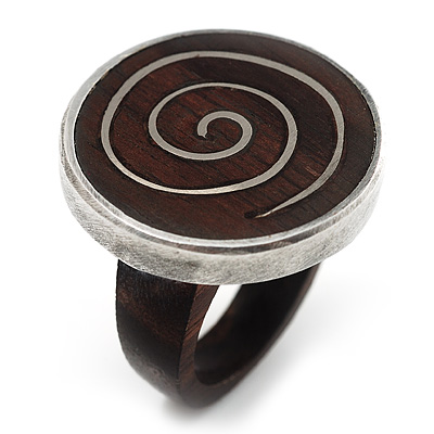 Stamp Wood With Metal Swirl Inlay Ring - main view