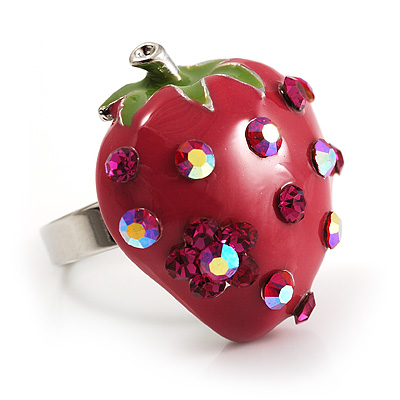 Peach Red Enamel Strawberry Ring - main view