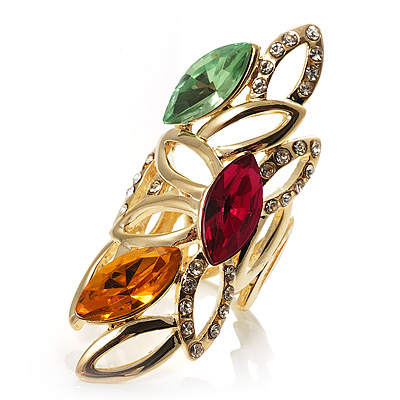 Multicolour Elongate Crystal Vintage Cocktail Ring - main view