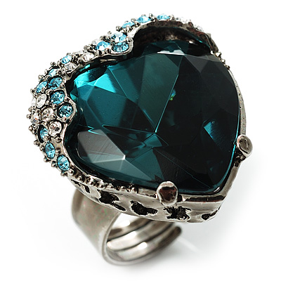 Teal Crystal Contemporary Heart Ring - main view