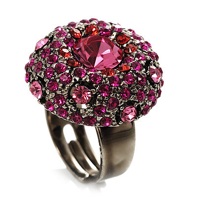 Magenta Crystal Dome Shaped Cocktail Ring - main view