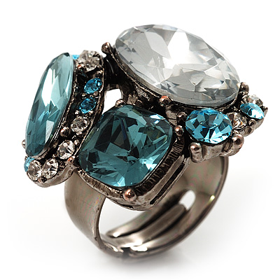 Crystal Cluster Cocktail Ring (Clear&Light Blue) - main view