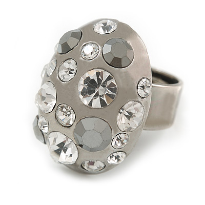 Diamante Dome Shaped Cocktail Ring (Clear & Amber Coloured) - main view