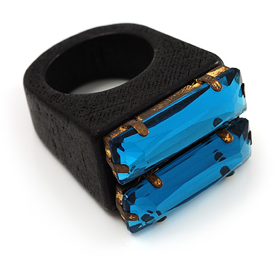 Sapphire - Coloured Acrylic Wood Boho Ring - main view