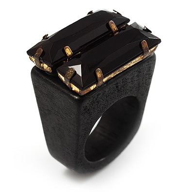 Black Acrylic Wood Boho Ring - main view