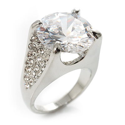 Clear Crystal Cz Statement Ring (Silver Tone) - main view