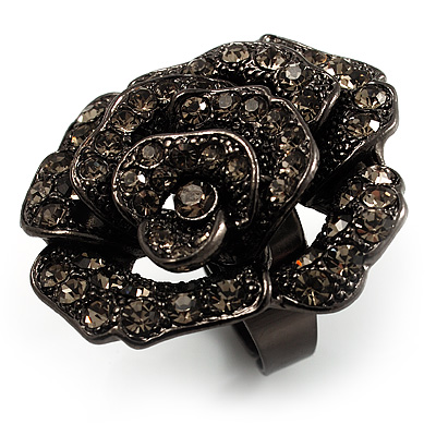 Sultry Crystal Rose Cocktail Ring (Black Tone) - main view