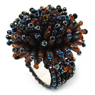 Multicoloured Glass Bead Flower Stretch Ring - main view
