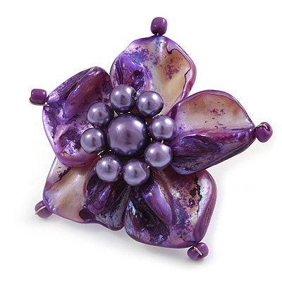 Purple Shell Flower Rings (Silver Tone) - main view