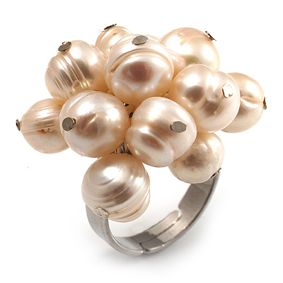 Light Cream Freshwater Pearl Cluster Ring (Silver Tone) - main view