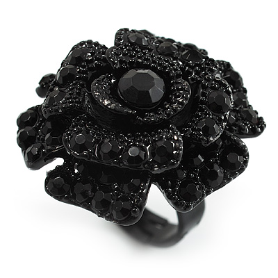 Sultry Crystal Rose Cocktail Ring (Black Tone) - main view