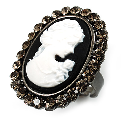 'Classic Lady' Cameo Crystal Cocktail Ring (Black Tone) - main view