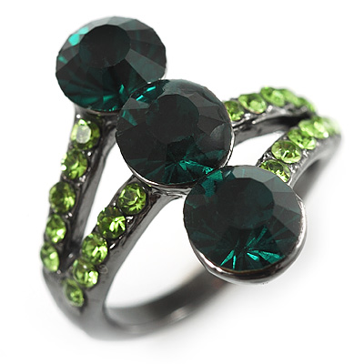 Emerald Green CZ Trinity Ring (Black Tone) - main view