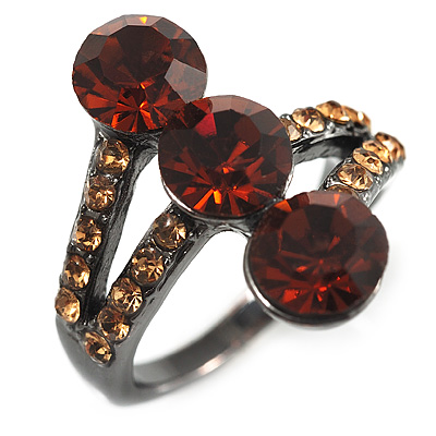 Amber Coloured CZ Trinity Ring (Black Tone) - main view