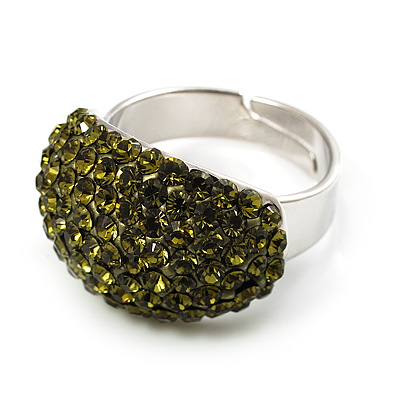 Austrian Crystal Dome Shape Silver Tone Ring (Olive) - main view