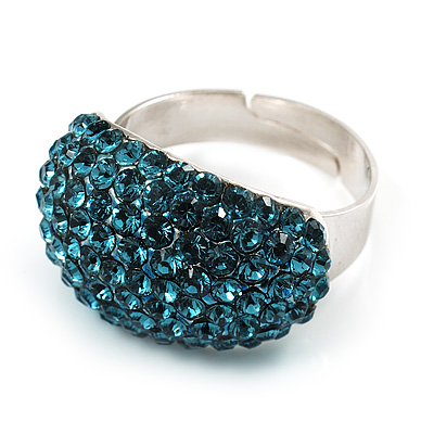 Austrian Crystal Dome Shape Silver Tone Ring (Sky Blue) - main view