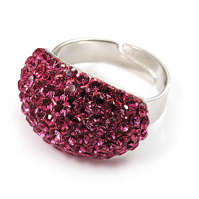 Swarovski Crystal Dome Shape Silver Tone Ring (Pink) - main view