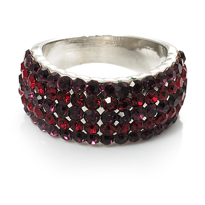 Silver Plated Crystal Band Ring (Purple & Burgundy) - main view